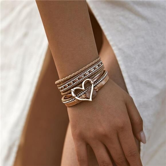 womens leopard leather wrap bracelet multi layer pearl crystal bangle jewelry - Picture 2 of 7